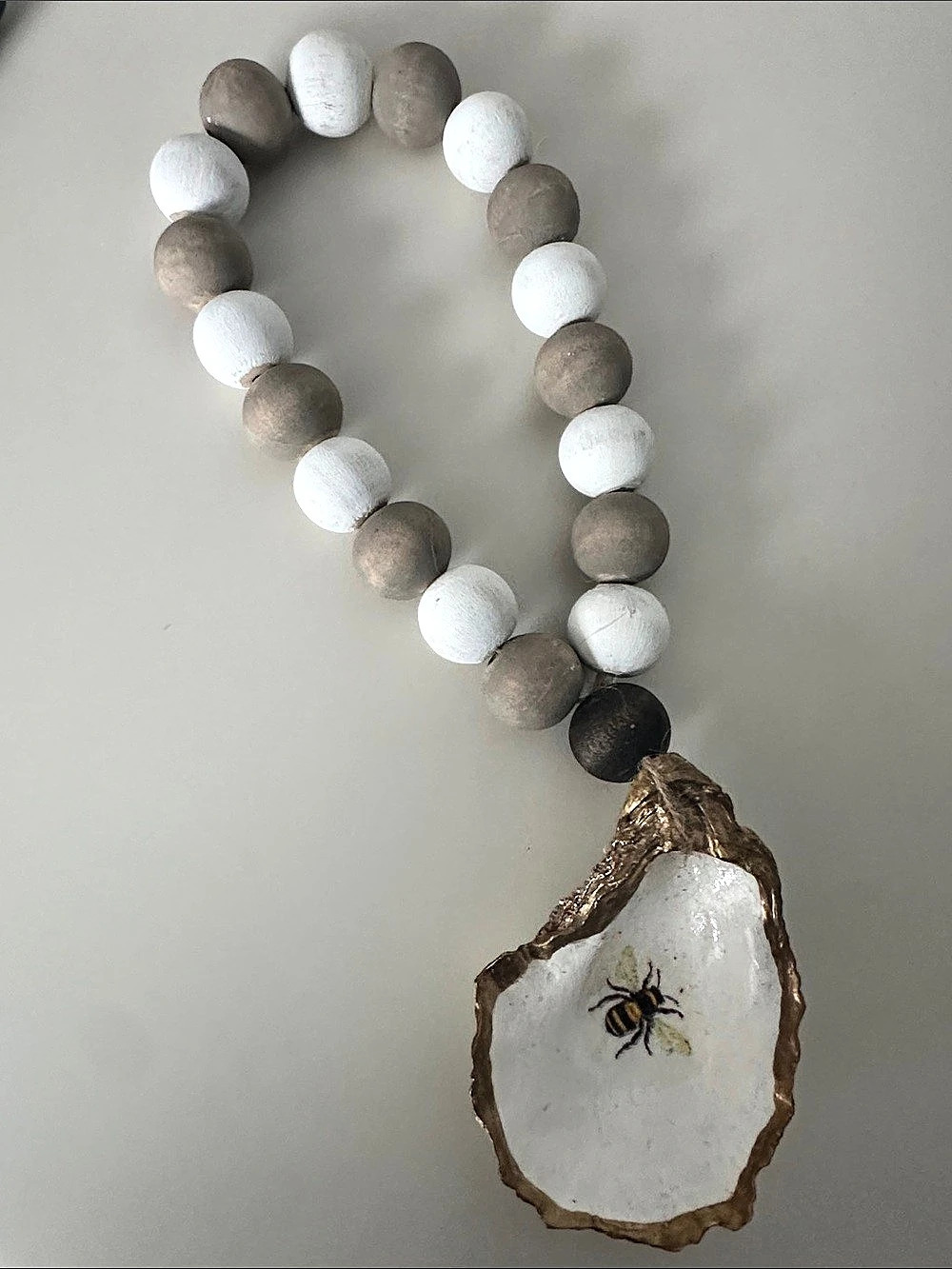 Boho Wood Bead & Hand-Painted Bee Stone Wall Hanging Decor